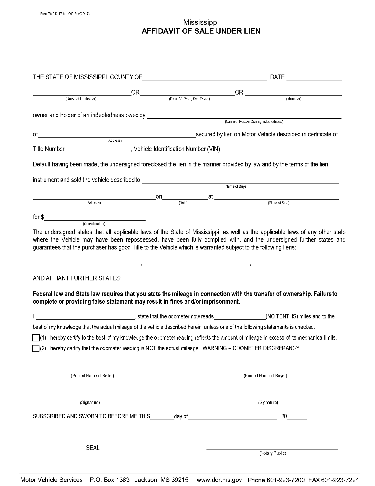 lien release form for the state of mississippi auto